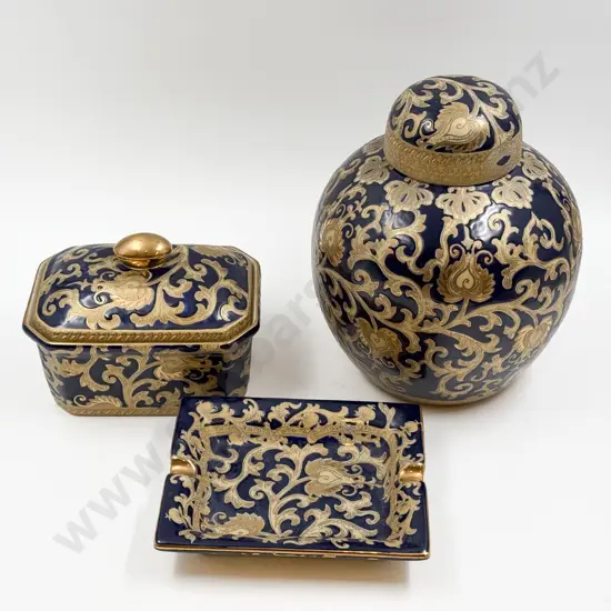 Large Decorative Ginger Jar with Two Other Pieces of Matching China