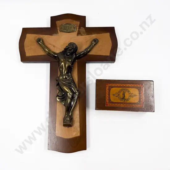 Large Crucifix together with Vintage Donation Box