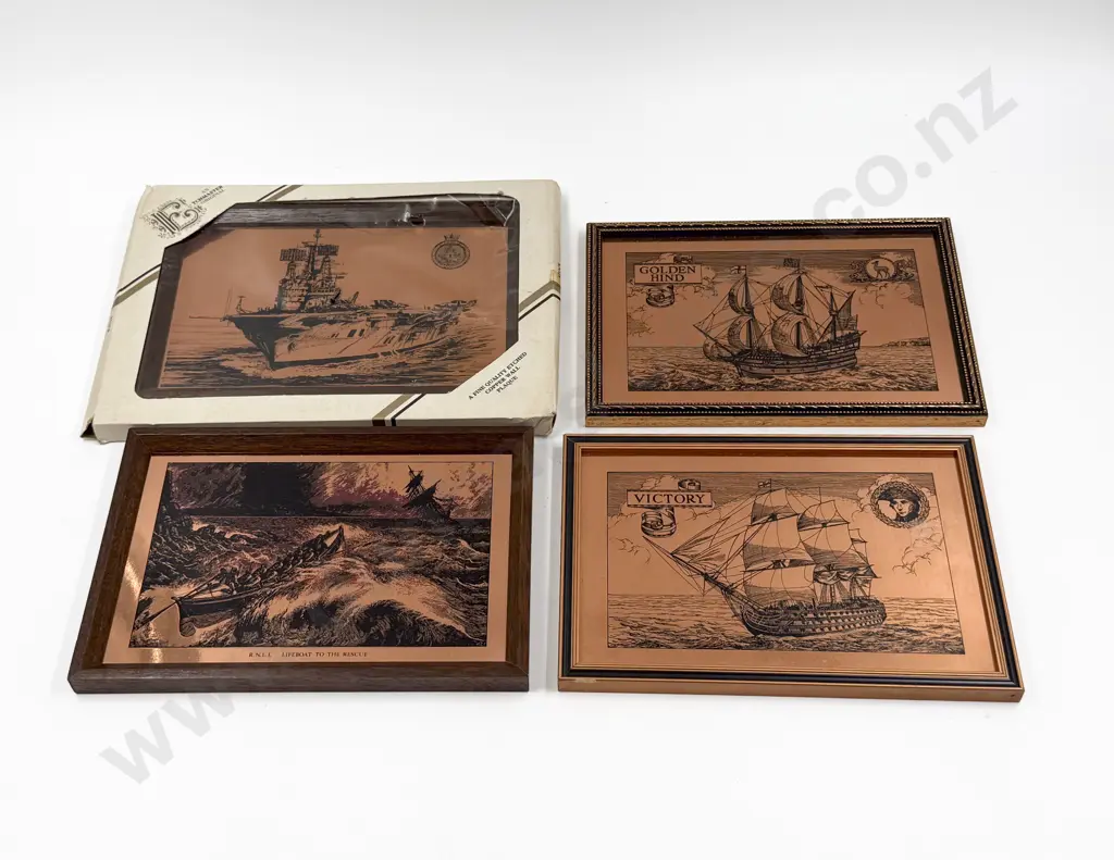 Four Assorted Framed Copper Pictorial Panels Image 1++