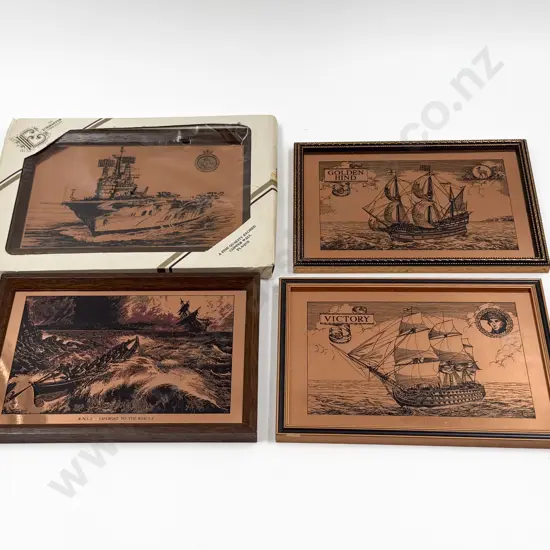 Four Assorted Framed Copper Pictorial Panels