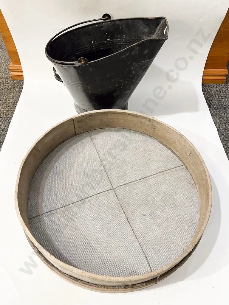 Vintage Soil Sifter together with Coal Bucket Image 1++