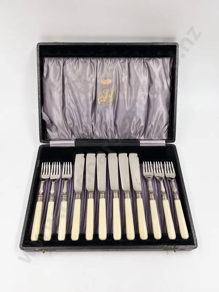 Box of Assorted Bone Handled Fish Knifes & Forks Image 1++