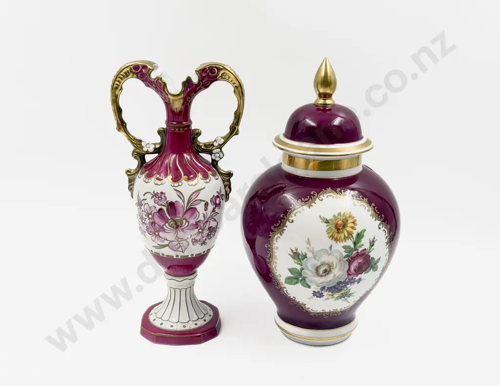 Royal Dux Mantel Vase together with Floral Decorated Lidded Urn Image 1++