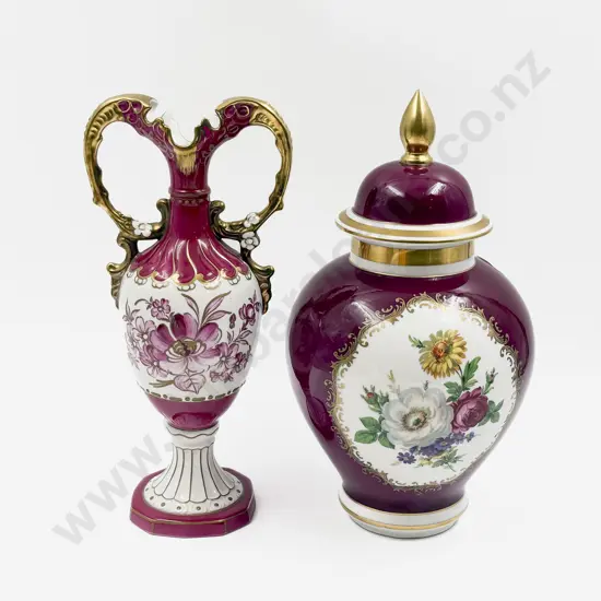 Royal Dux Mantel Vase together with Floral Decorated Lidded Urn