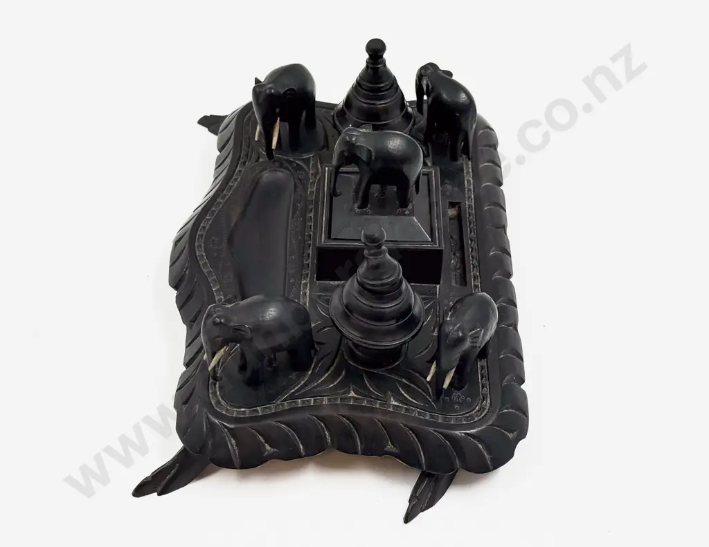 Ebony Desk Stand with Elephant Motif Image 1++