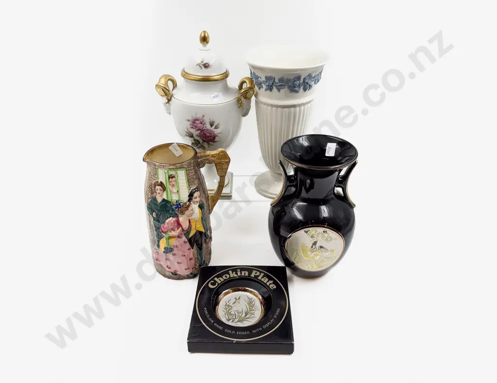 Burleigh Ware Relief Moulded Jug together with Wedgwood Vase & Two Others Image 1++