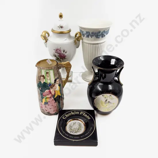 Burleigh Ware Relief Moulded Jug together with Wedgwood Vase & Two Others