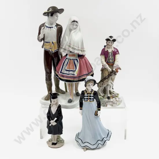 Three Fancy China Figures together with Group Figure