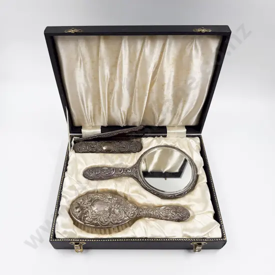 Cased Four Pce S/S Dressing Table Set