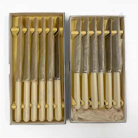 Two Boxed Bone Handled Six Pce Knife Sets