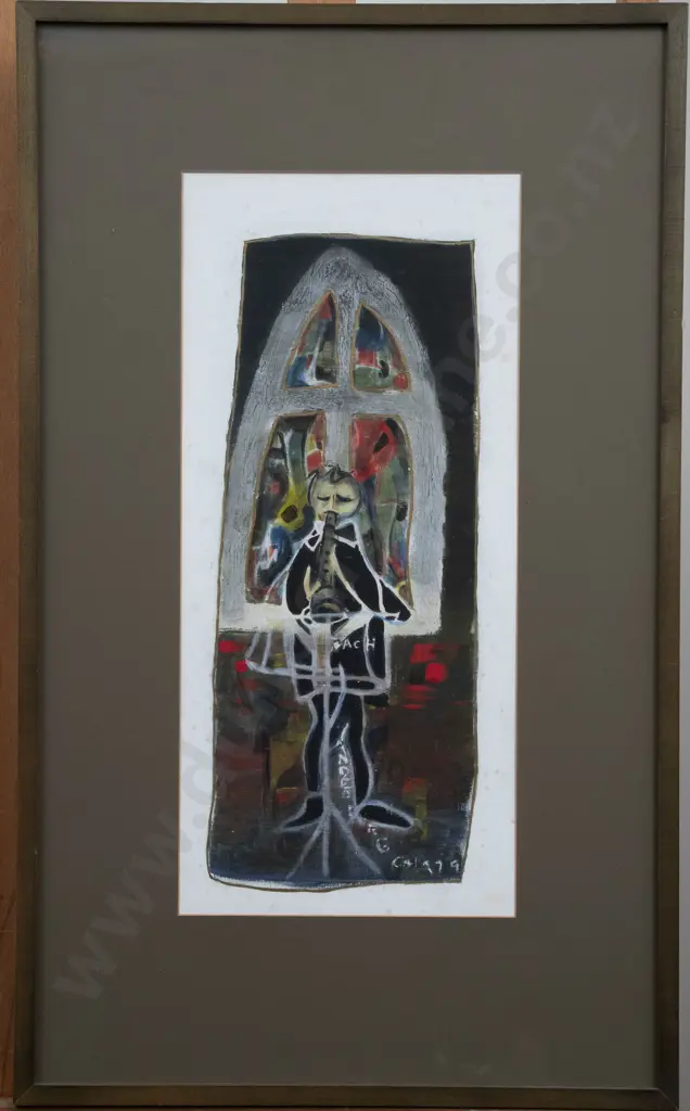 Indistinctly Signed - "Bach Stylized Figure" - Mixed Media Image 1++