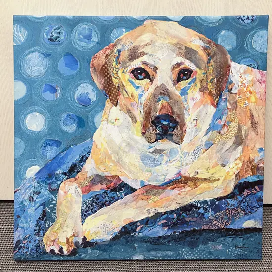 Signed Amelia - Dog Study - Mixed Media on Printed Canvas