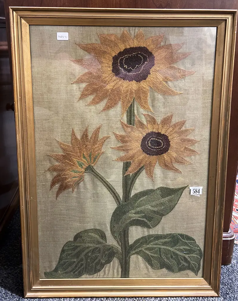 Framed Antique Embroidery - Sunflowers Image 1++