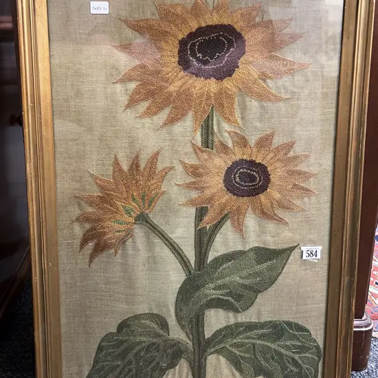 Framed Antique Embroidery - Sunflowers