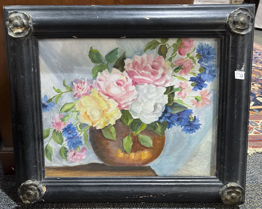 F. Nash - Floral Still Life - Oil on Board Image 1++