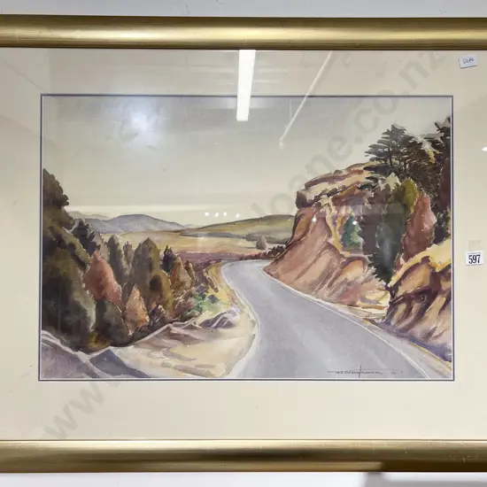 Reg Waghorn - Country Road Scene - Watercolour