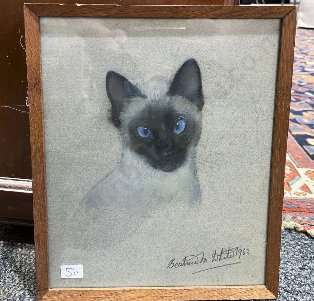 Beatrice M. White - Two Siamese Cat Studies - Pastel on Paper Image 1++