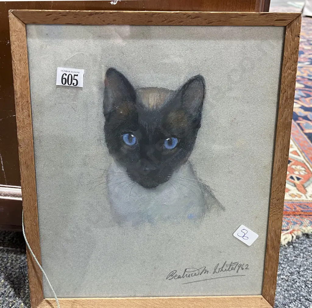 Beatrice M. White - Two Siamese Cat Studies - Pastel on Paper Image 1++