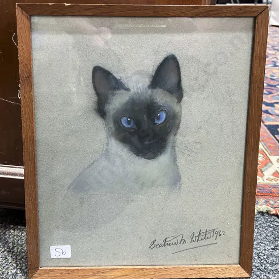 Beatrice M. White - Two Siamese Cat Studies - Pastel on Paper