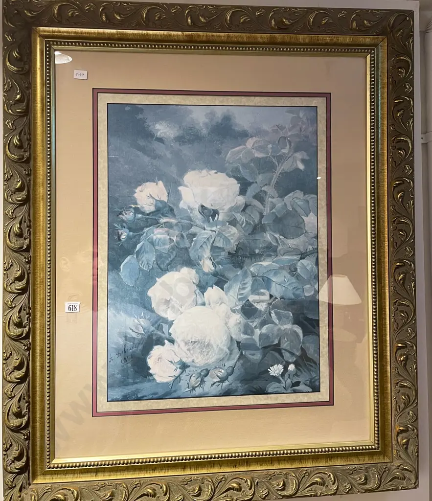 Floral Still Life Print in Ornate Gilt Frame Image 1++