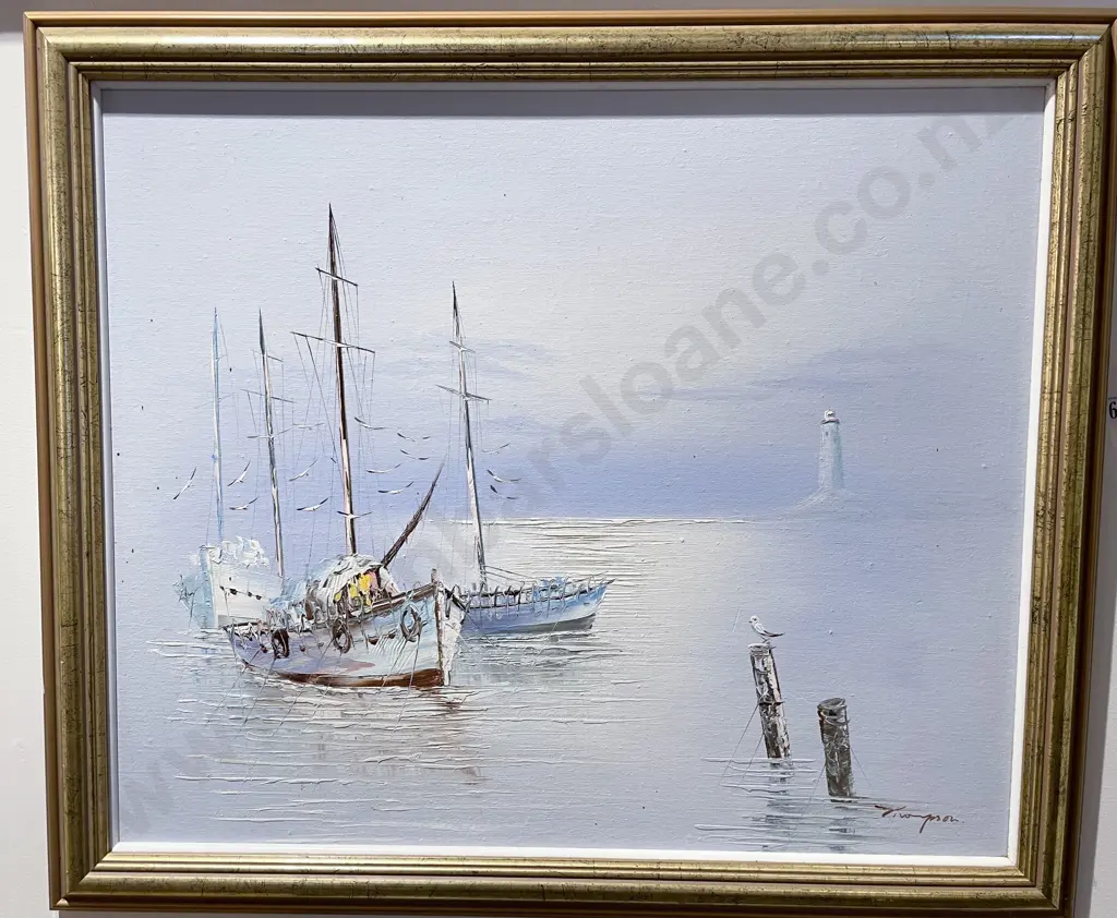 Signed Thompson - Ocean Study - Oil on Board Image 1++