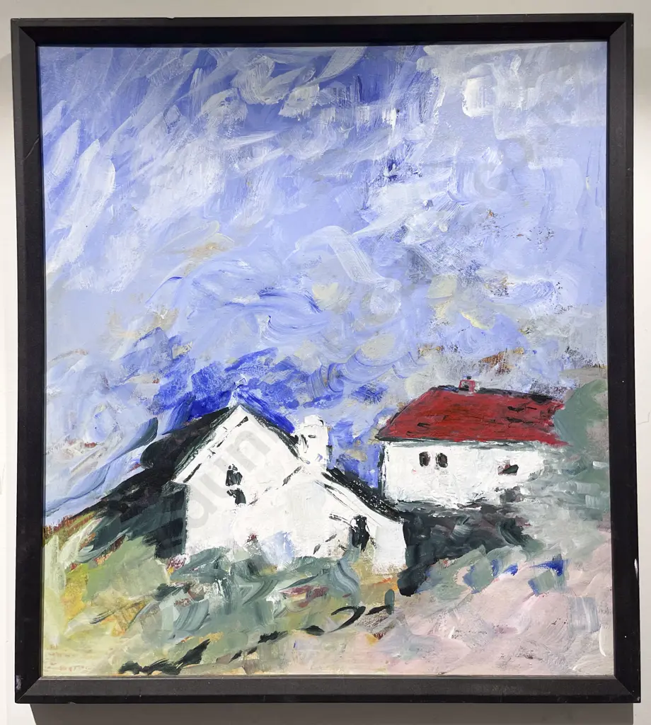 Unknown Artist - Houses in the Distance - Oil on Board Image 1++