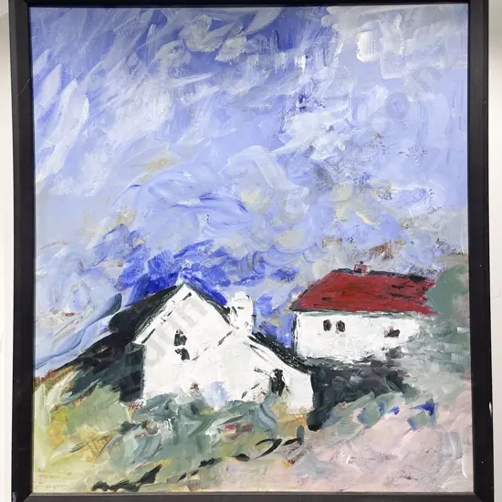 Unknown Artist - Houses in the Distance - Oil on Board