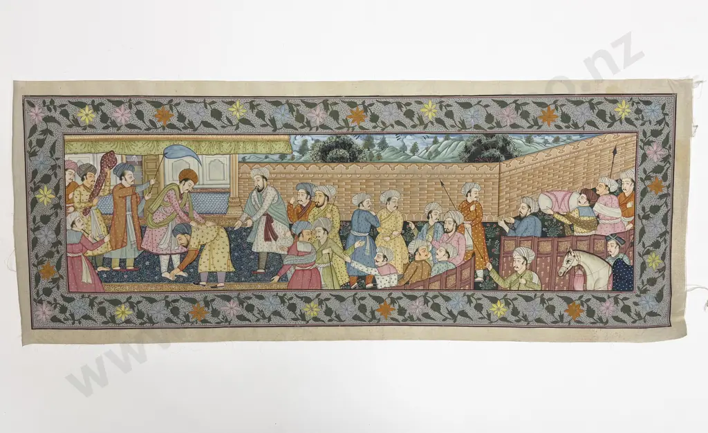 Three Late C20th Moghul School Paintings on Silk Image 1++