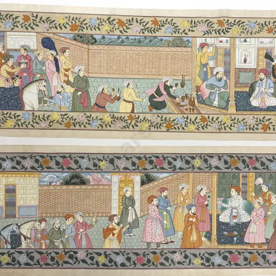 Three Late C20th Moghul School Paintings on Silk