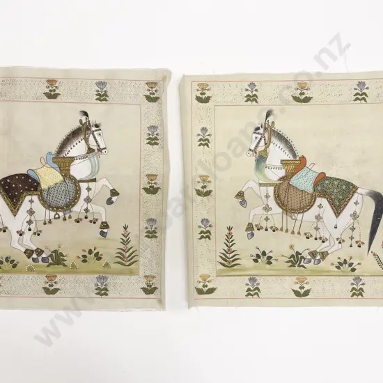 Pair Late C20th Moghul School Paintings on Silk
