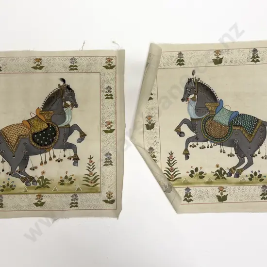 Pair Late C20th Moghul School Paintings on Silk
