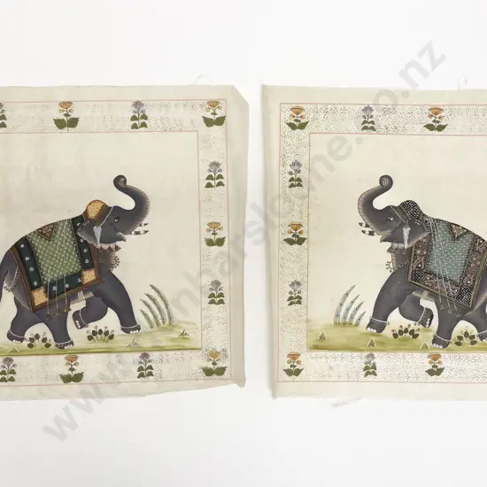 Pair Late C20th Moghul School Paintings on Silk