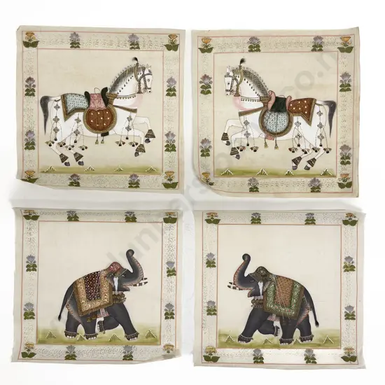 Four Late C20th Moghul School Paintings on Silk