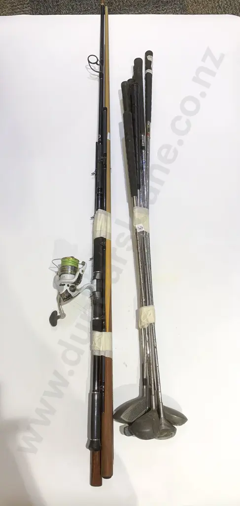 Qty of Assorted Golf Clubs & Pool Cues together with Fishing Rod Image 1++