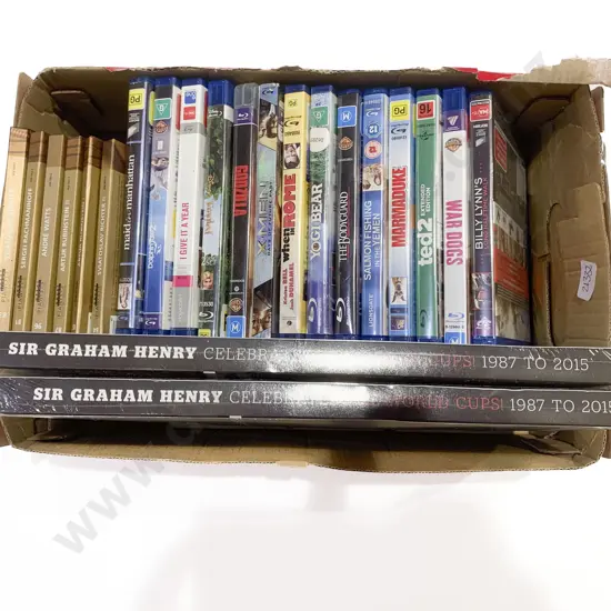 Box of Assorted Blue Ray DVDs etc