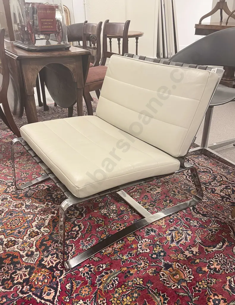 Minotti “Delaunay” Chrome & Leather Lounger Image 1++