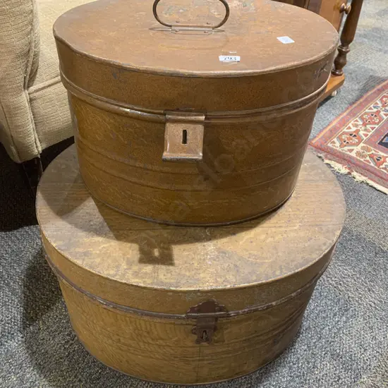 Two Vintage Tin Hat Boxes