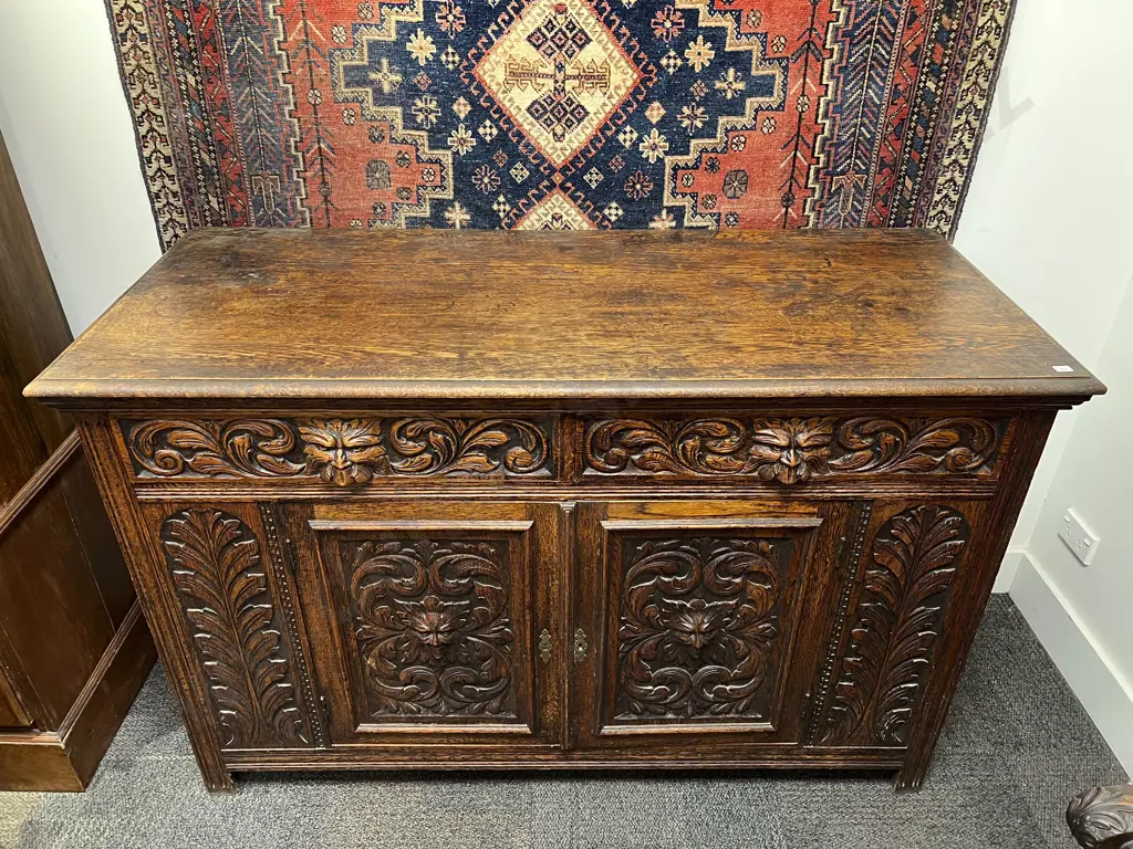 Late Vict Oak Heavily Carved Sideboard Image 1++