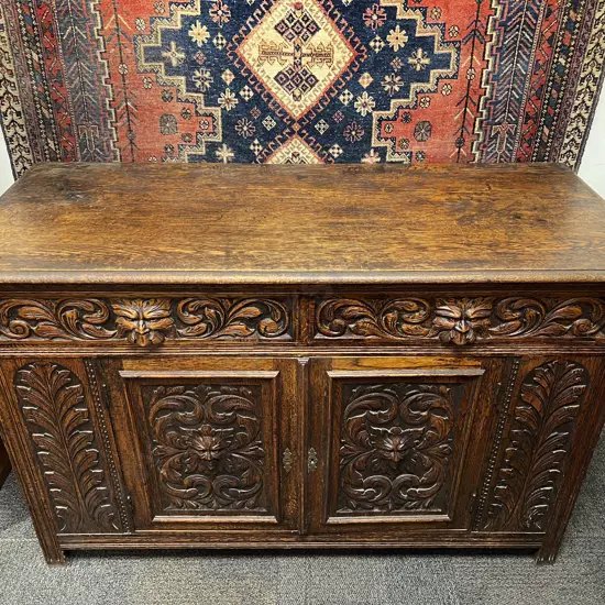 Late Vict Oak Heavily Carved Sideboard