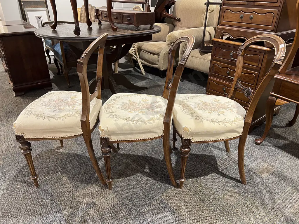 Three Walnut Balloon Back Dining Chairs Image 1++