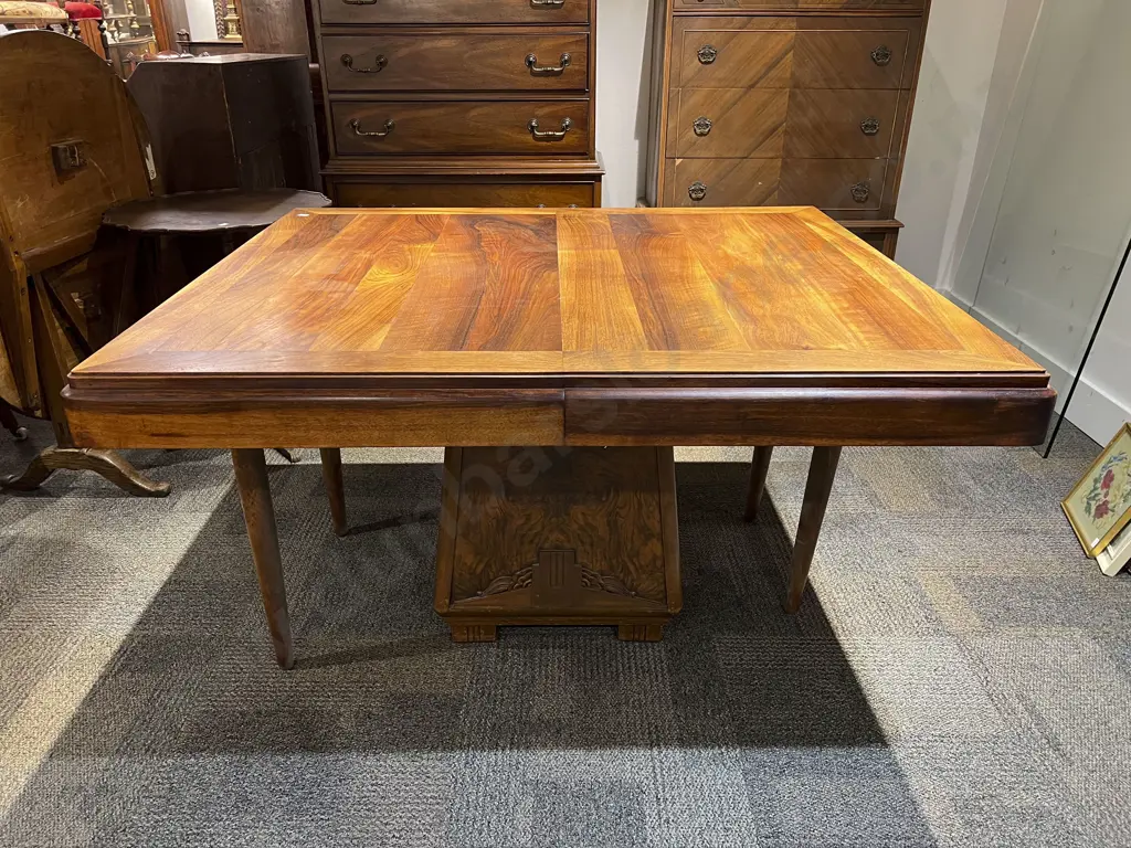 Walnut Campaign Dining Table together with Six Modern Dining Chairs Image 1++