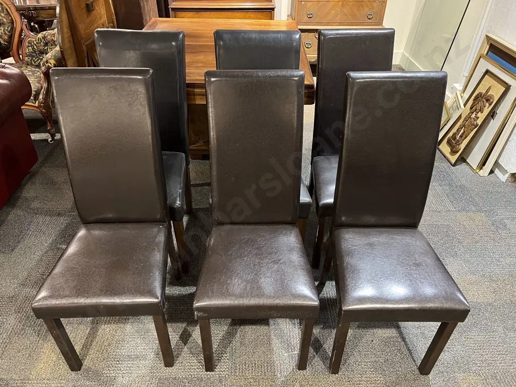 Walnut Campaign Dining Table together with Six Modern Dining Chairs Image 1++