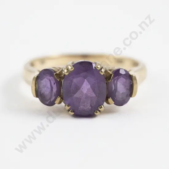 9ct Three Stone Amethyst Ring