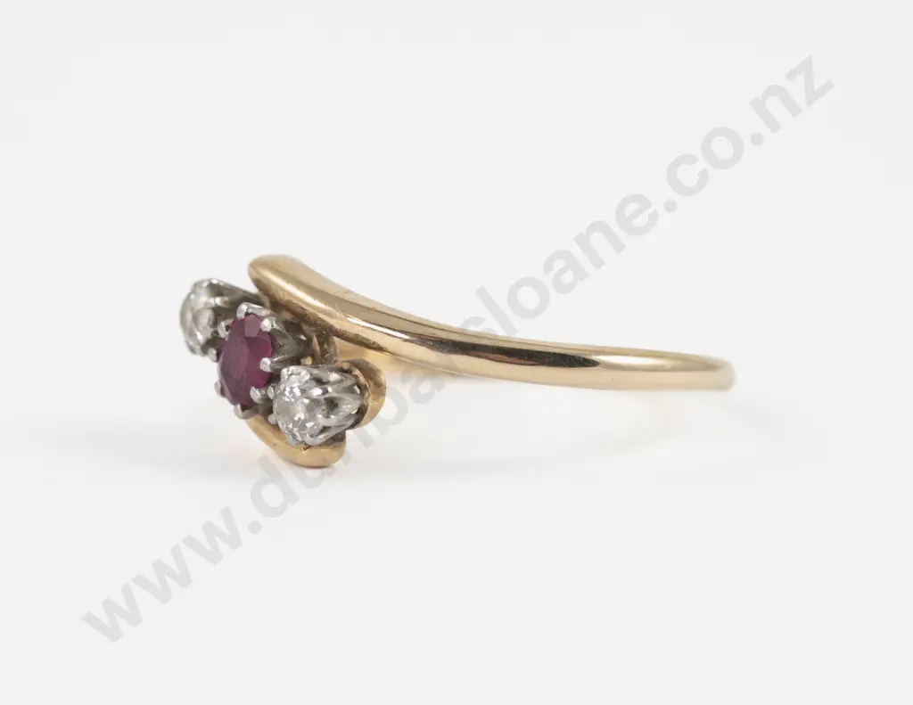18ct Three Stone Ruby and Diamond Ring Image 1++