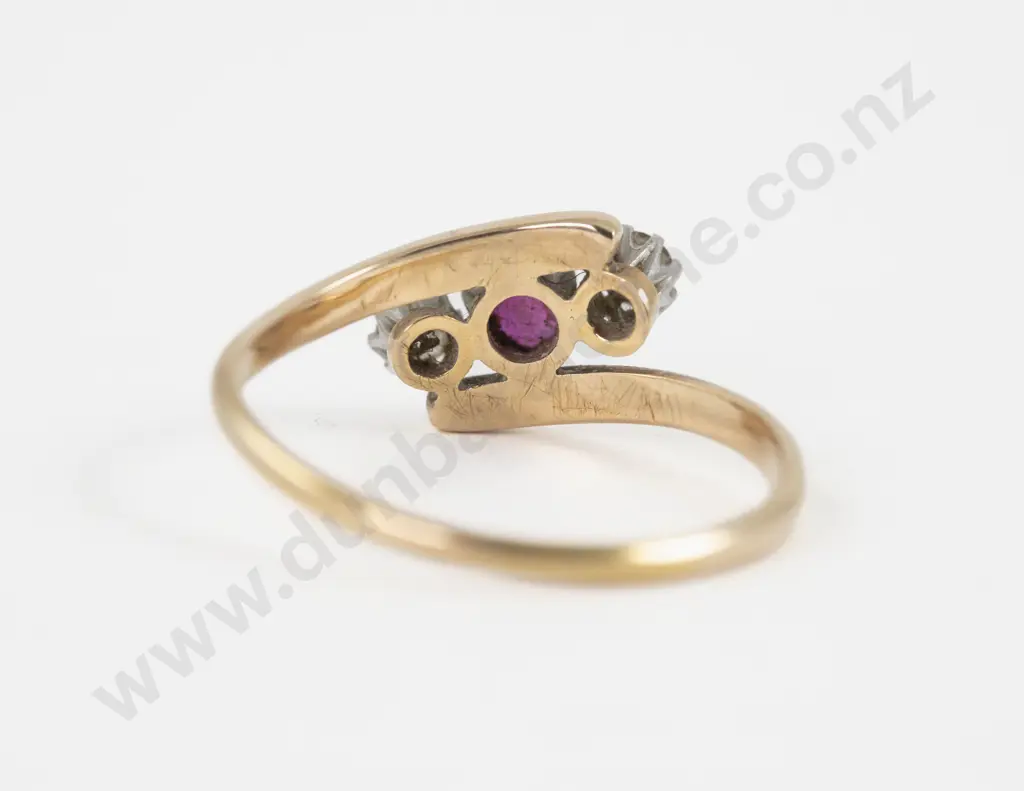 18ct Three Stone Ruby and Diamond Ring Image 1++