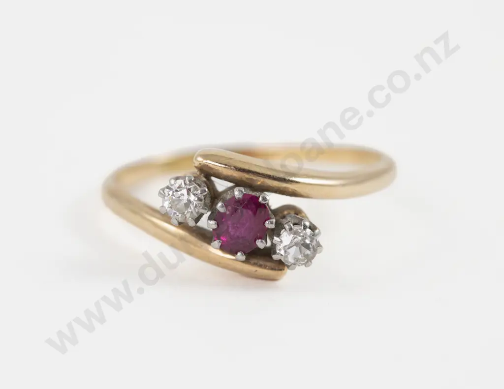 18ct Three Stone Ruby and Diamond Ring Image 1++