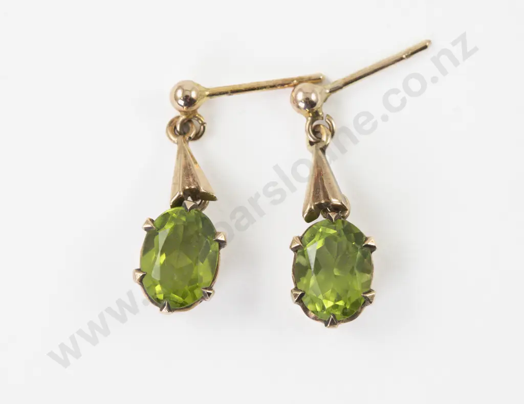Pair 9ct Peridot Pendant Drop Earrings Image 1++