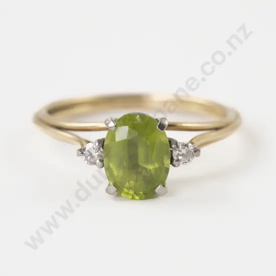14ct Three Stone Diamond and Peridot Ring