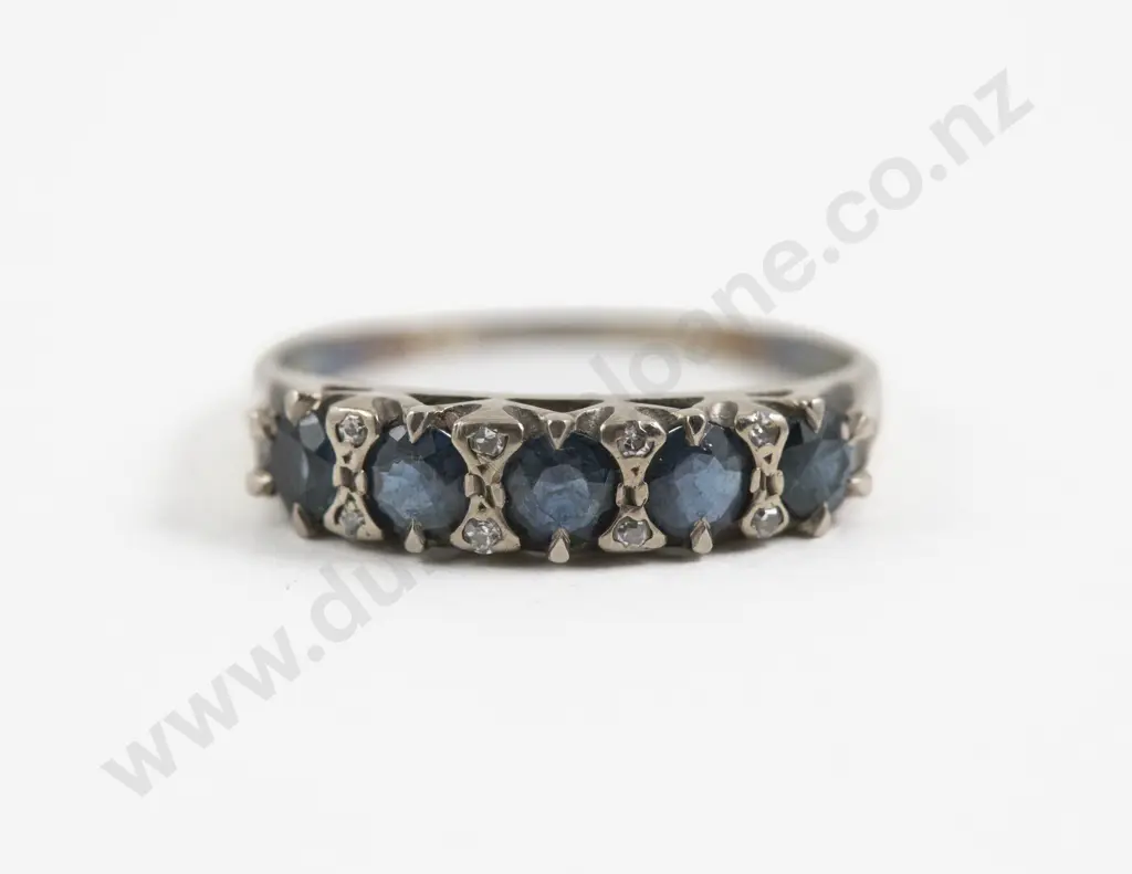 18ct White Gold 13Stone Sapphire and Diamond Ring Image 1++