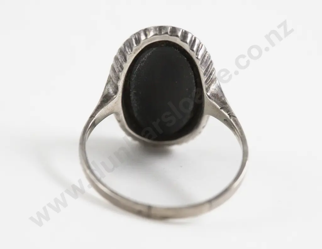 S/S and Marcasite Single Stone Onyx Dress Ring Image 1++